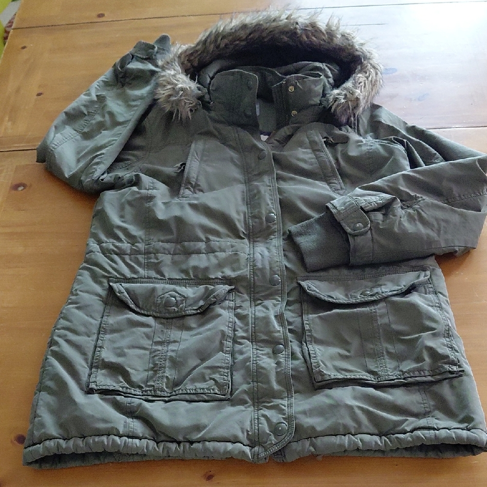 JCPenny Women's Green Parka Faux Fur Hood Coat XL